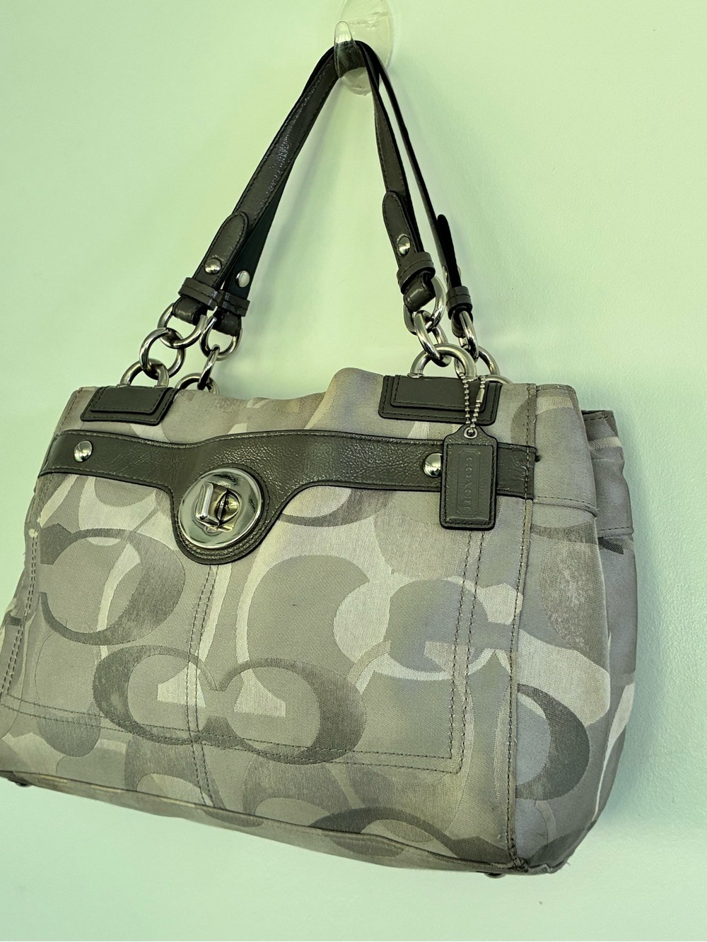 Coach F17140 Penelope Optic Signature Shoulder Bag Grey Tote Turnlock - Picture 4 of 15